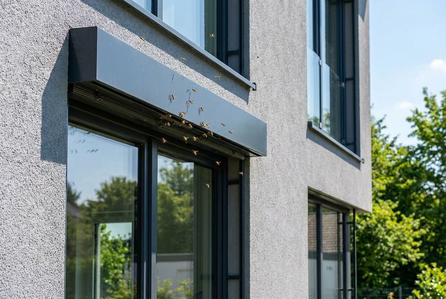 Wespennest im Rollladenkasten über einem Fenster